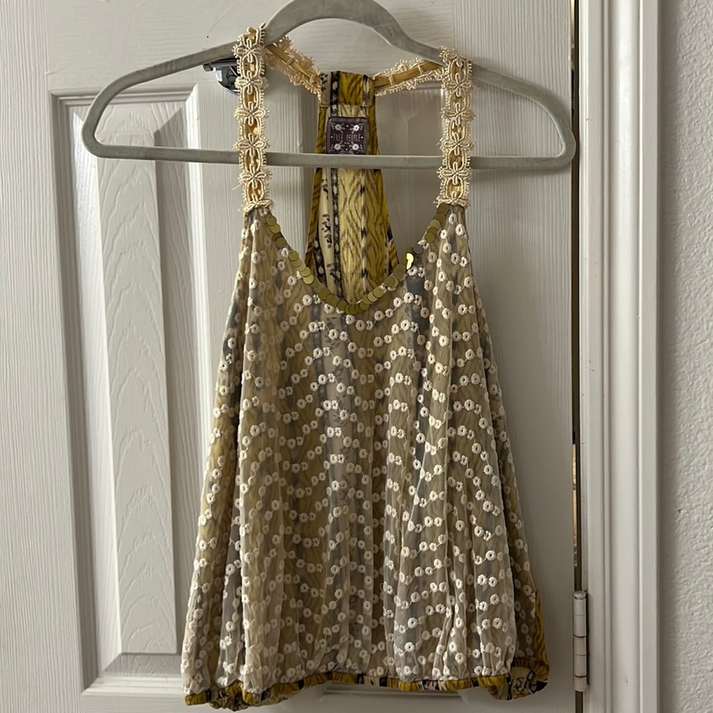 Free people gold/yellow lacy top